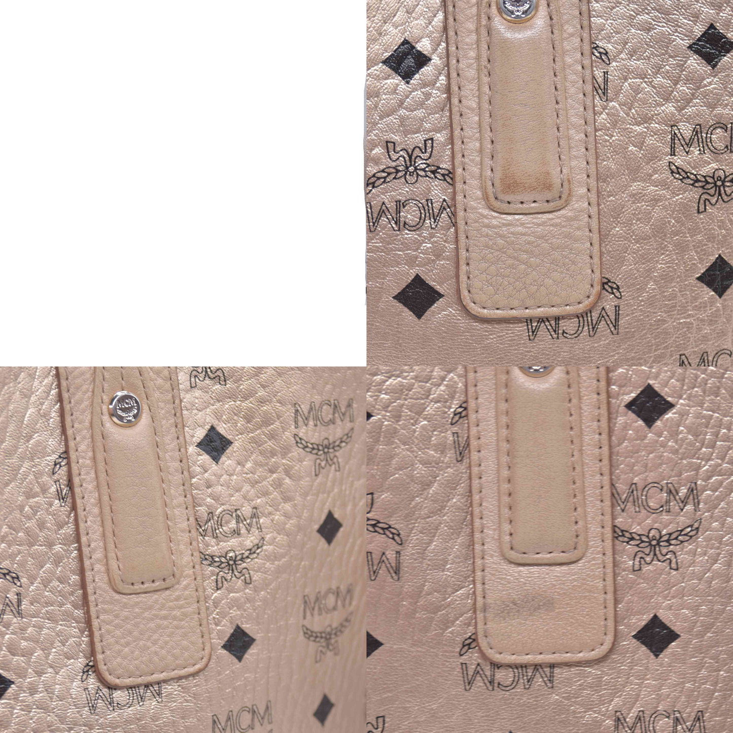 $950 MCM Metallic Visetos Medium Liz Reversible Shopper Tote Gold