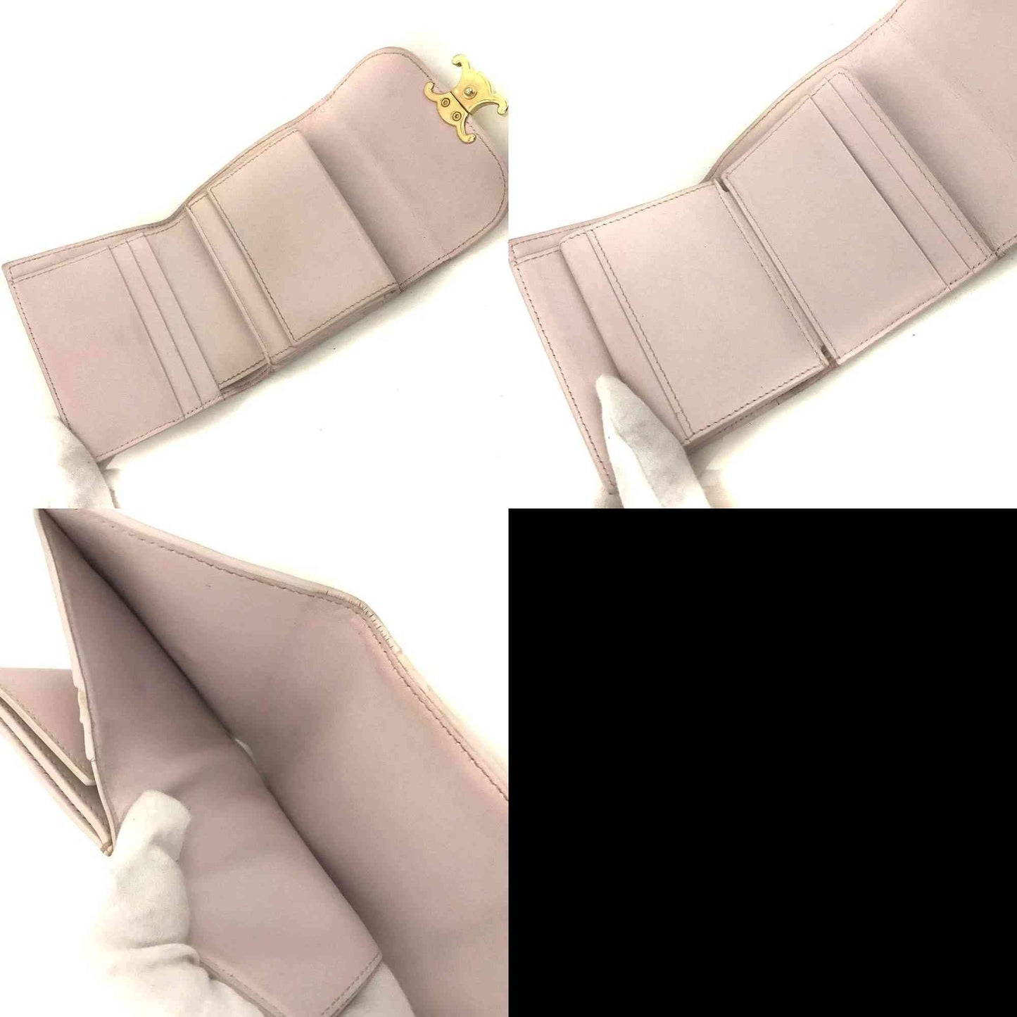 $690 CELINE Triomphe Leather Trifold Wallet Pink
