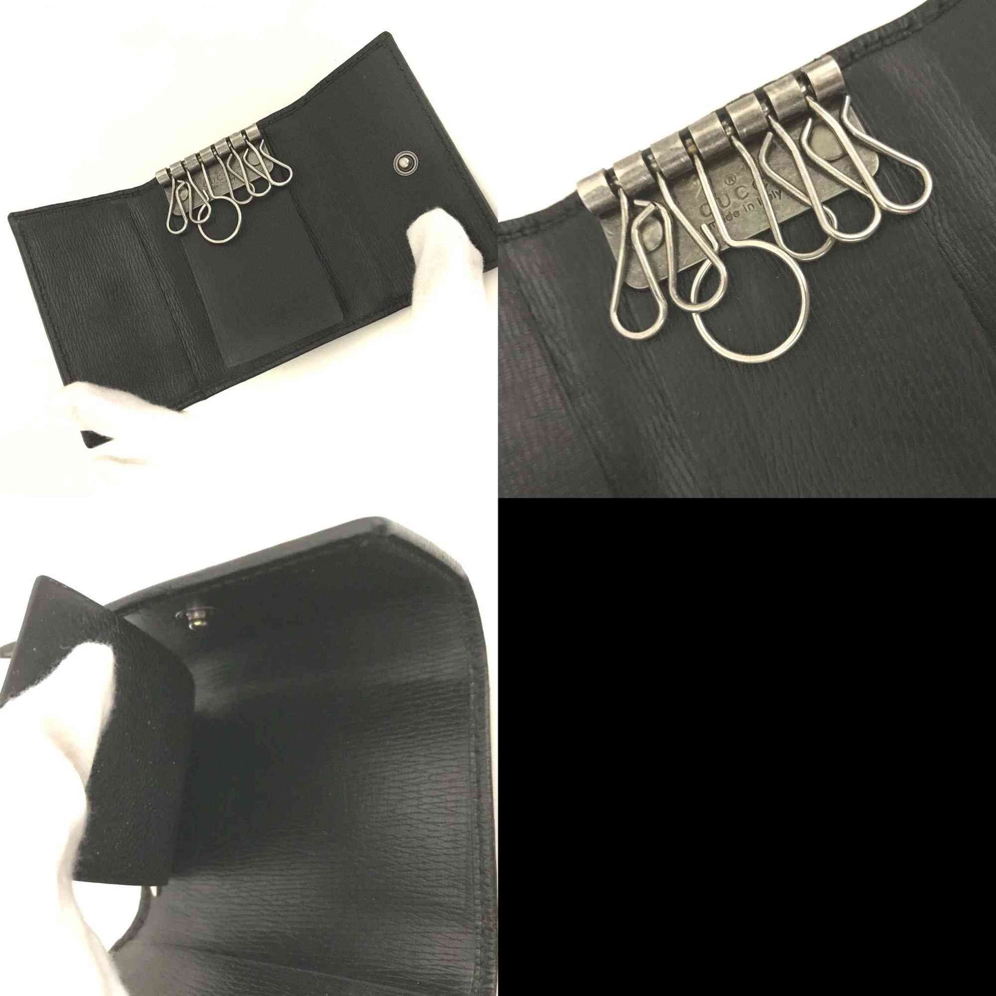 $350 Gucci Interlocking G 6 Ring Key Case Black Leather
