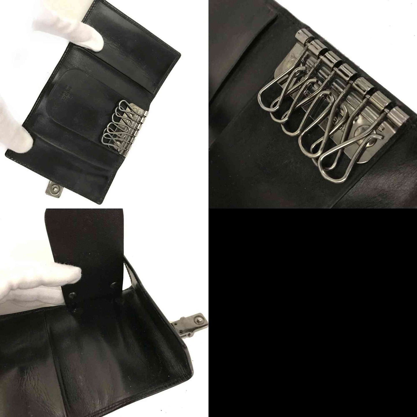 GUCCI Logo Leather 6 Ring Key Case Black