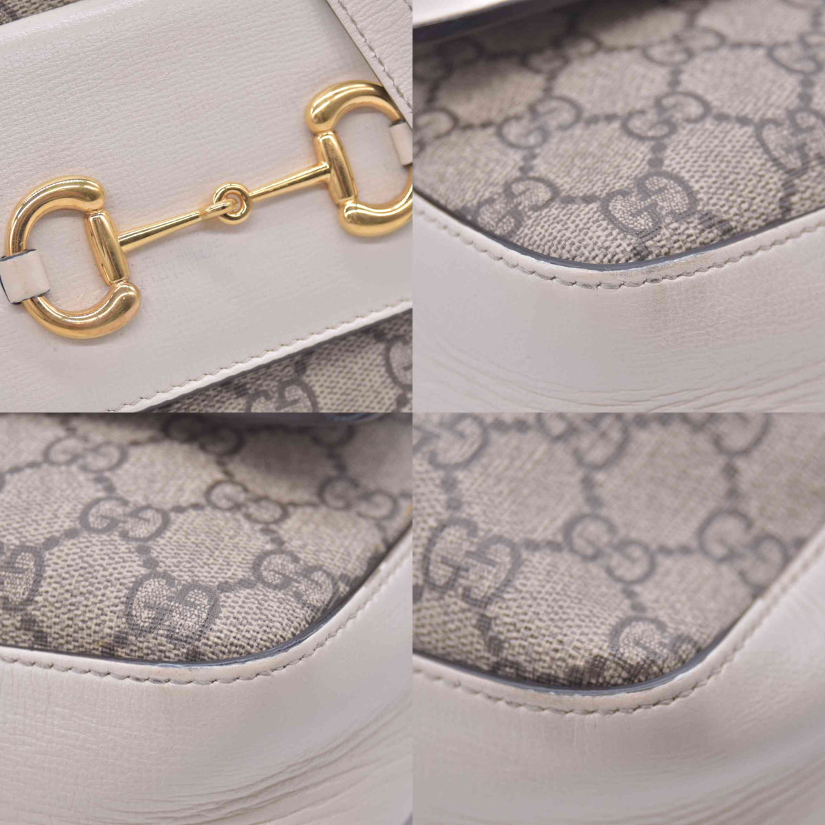 $1650 2021 Gucci GG Supreme Monogram Small Horsebit 1955 Shoulder Bag Beige Mystic White 10020896