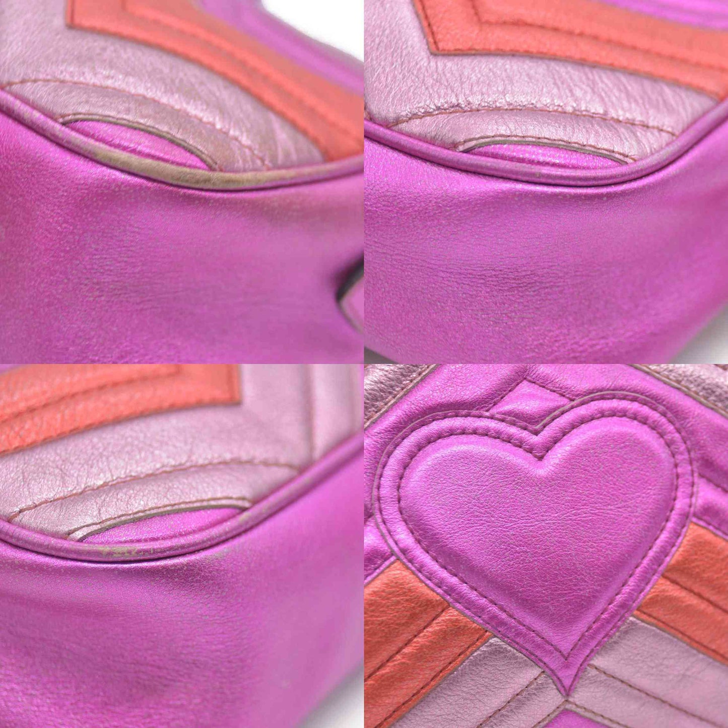 AUCTION $1950 Gucci  Laminated Nappa Matelasse Small GG Marmont Chain Shoulder Bag Fuxia Rosso Rosa