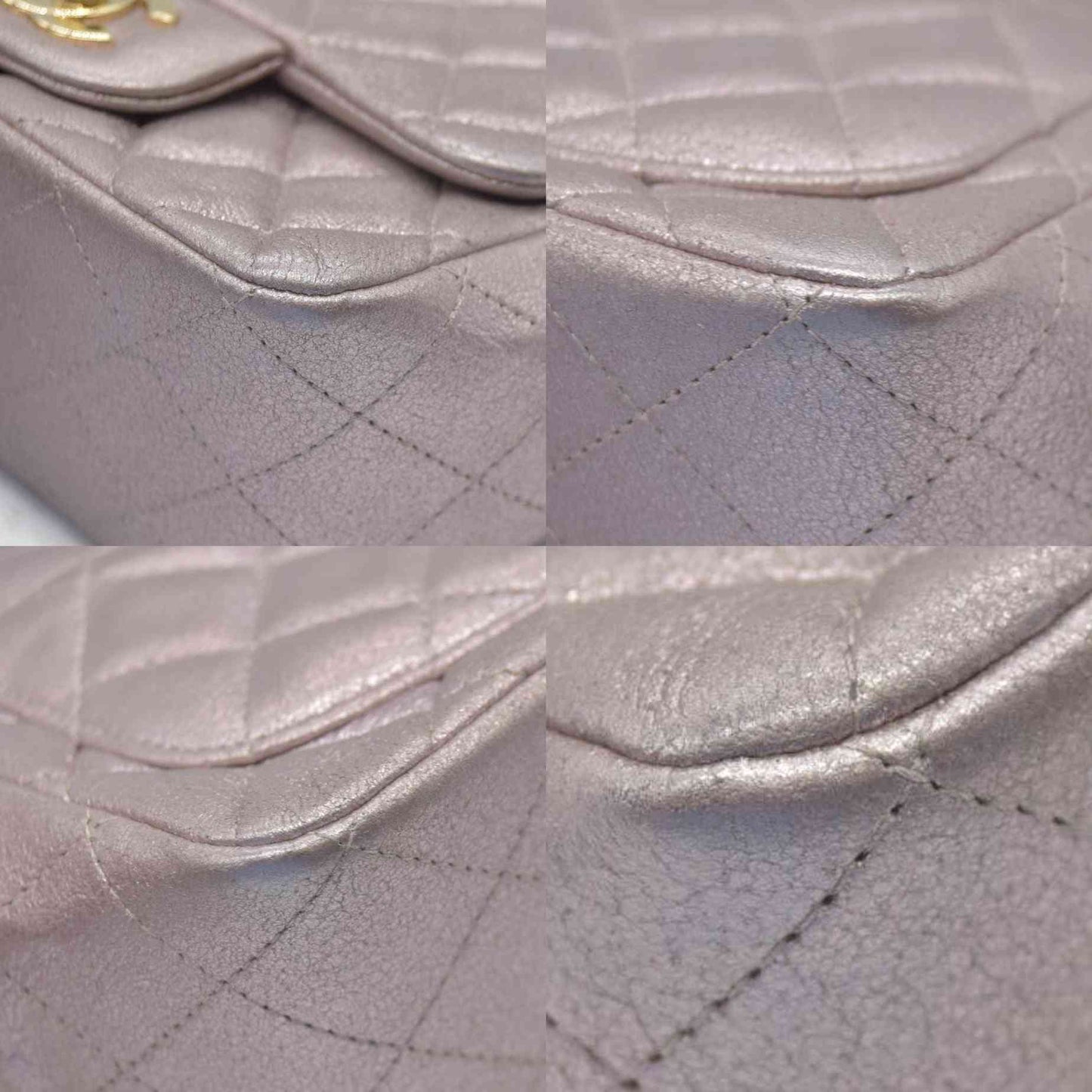 $5200 Chanel Metallic Lambskin Quilted Mini Square Flap Pink Purple