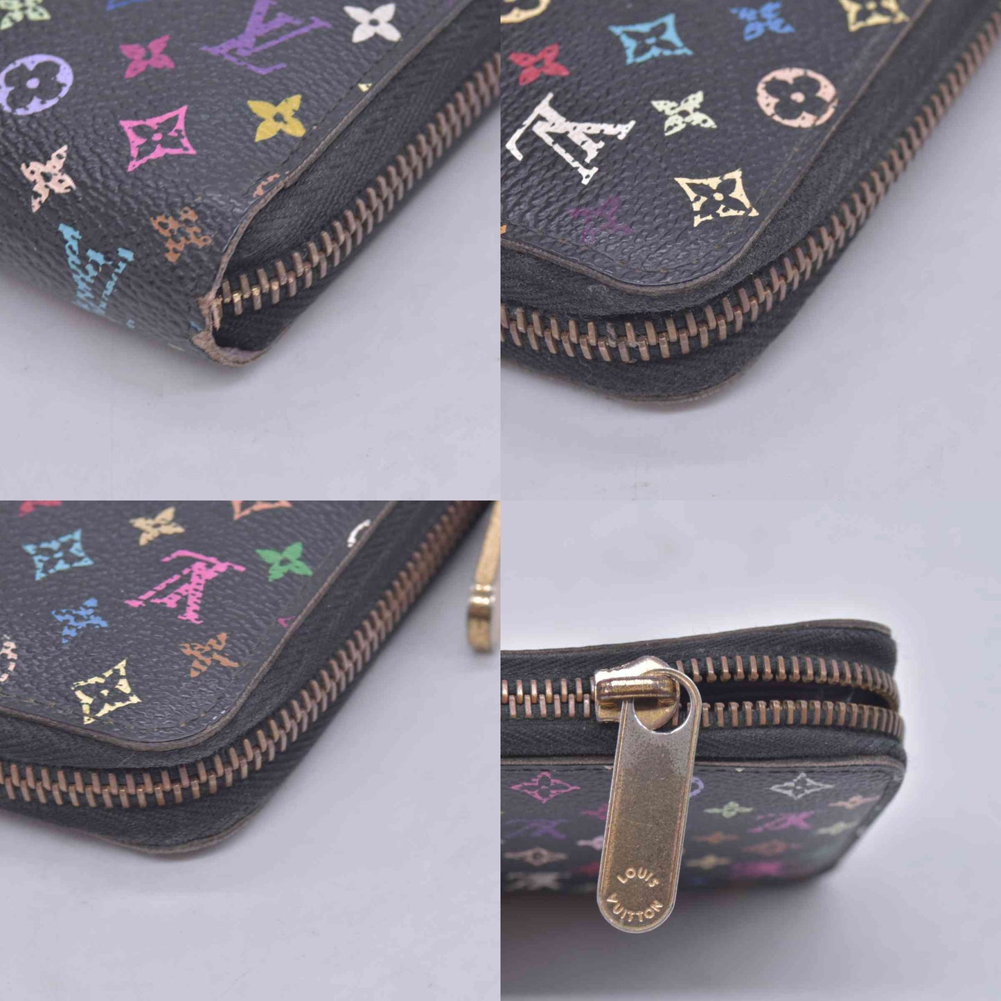 $940 2011 Louis Vuitton Monogram Multicolor Zippy Wallet Black Purple CA2151