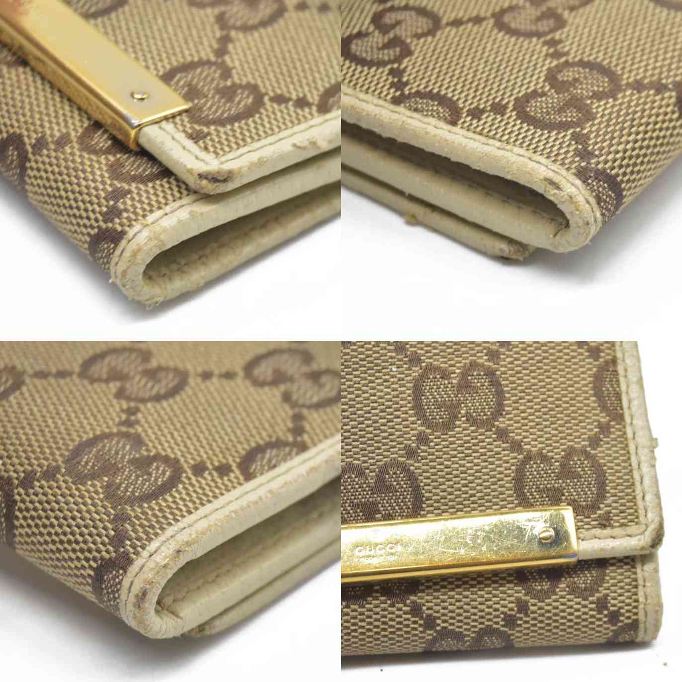 GUCCI Logo Plate GG Logo Canvas 6 Ring Key Case Beige