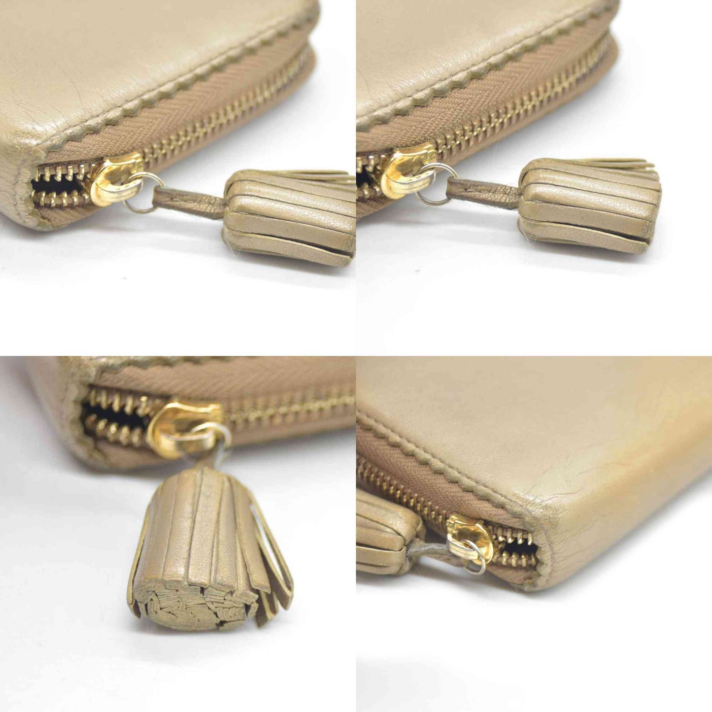 LOEWE Anagram Tassel Leather Zip Around Long Wallet Beige
