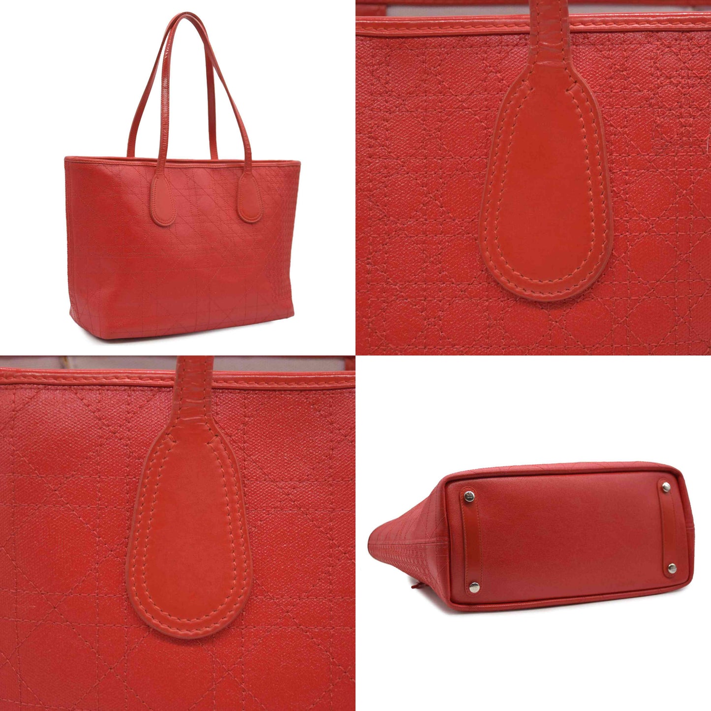 AUCTION $3400 Christian Dior  Coated Canvas Cannage Panarea Shopping Tote Red