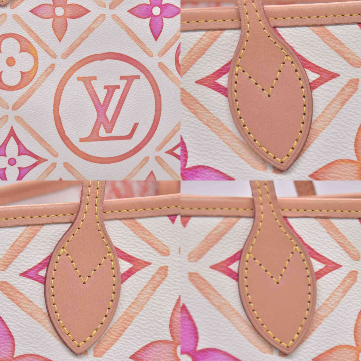 $3100 LOUIS VUITTON Monogram Resort Tile Neverfull MM Rose Clair Pink RFID 10021362
