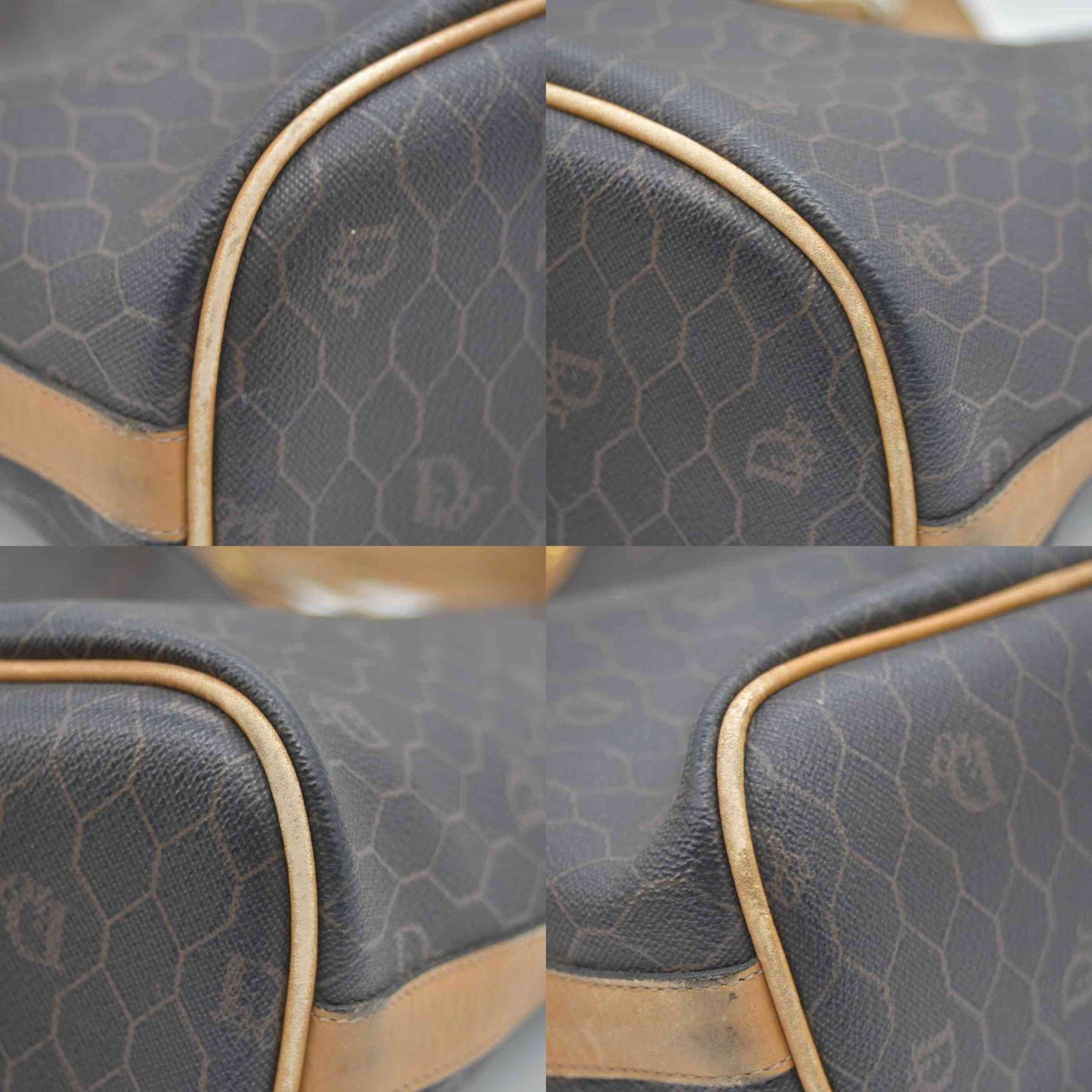 $1150 Christian Dior Vintage Coated Canvas Honeycomb Bucket Bag Tan Brown CONSIGNMENT