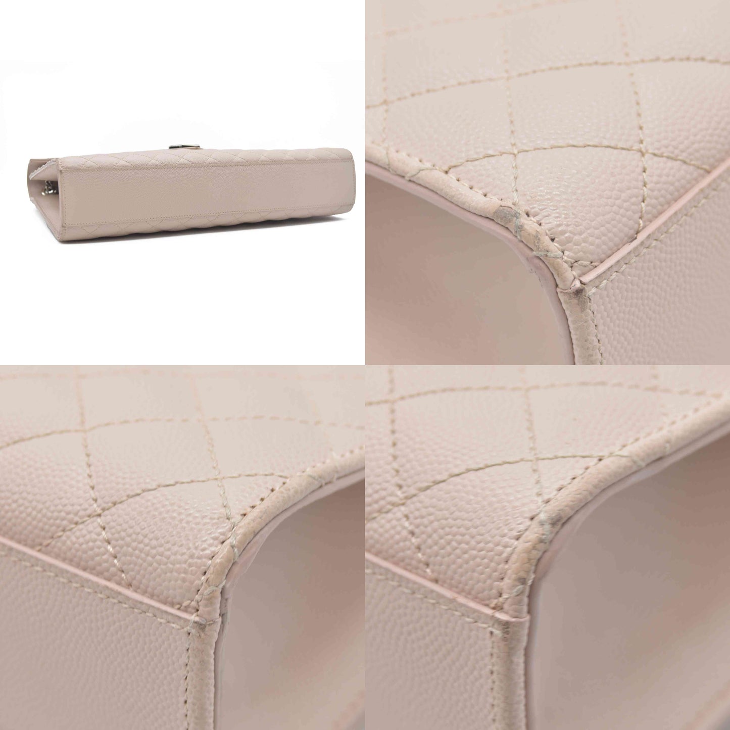 $3200 Saint Laurent Grain De Poudre Textured Mixed Matelasse Large Triquilt Monogram Satchel Light Pink