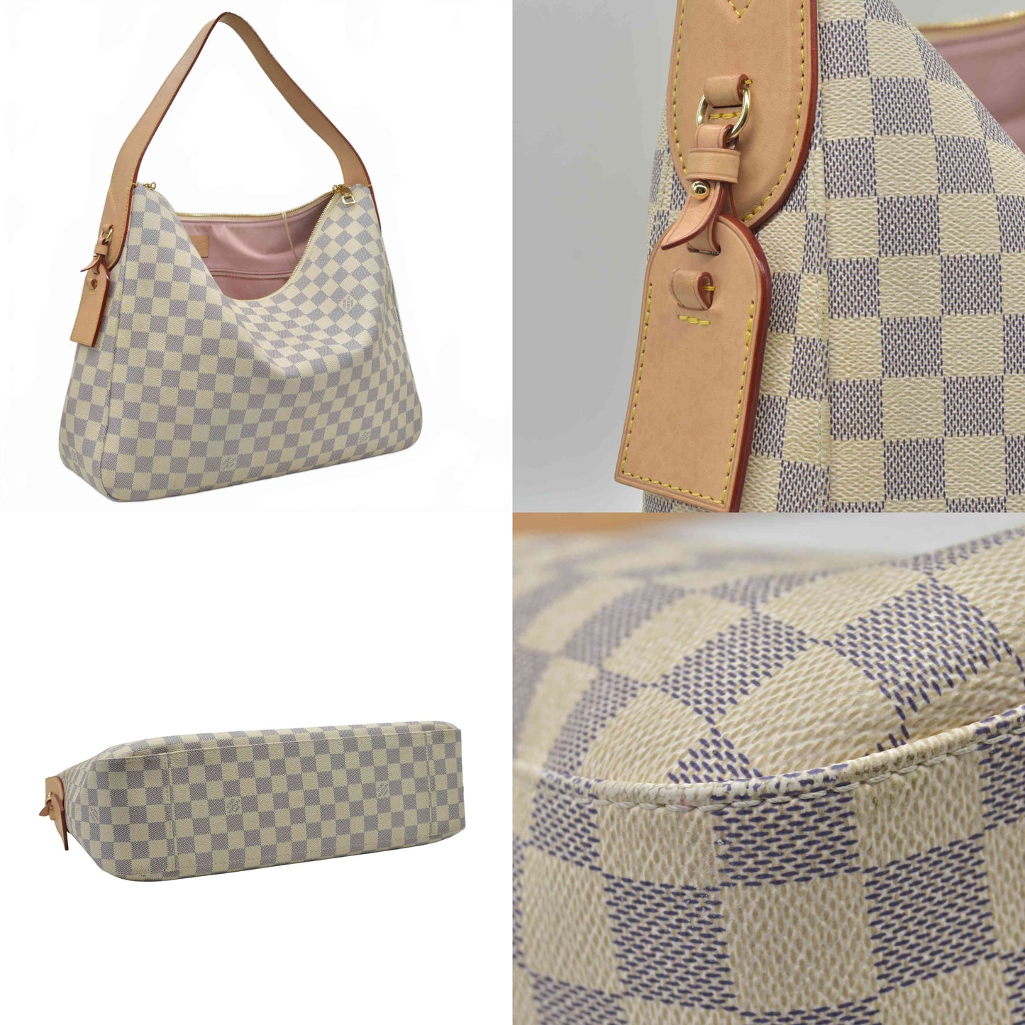 $2740 Louis Vuitton Damier Azur Slouchy MM Rose Ballerine