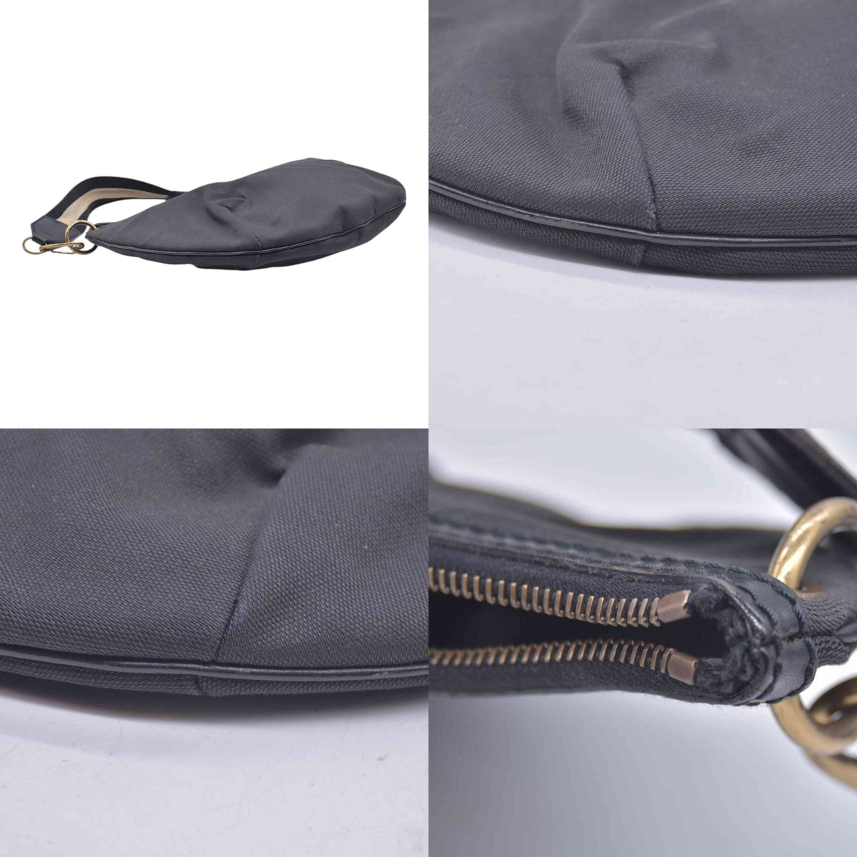 $880 GUCCI Canvas Web Strap Crescent Hobo Bag Black CONSIGNMENT 10021221