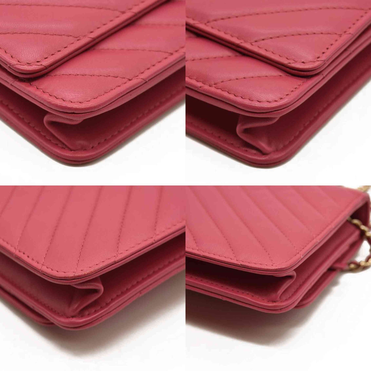 Chanel  Lambskin Chevron Quilted Trendy CC Wallet On Chain WOC Pink 28*