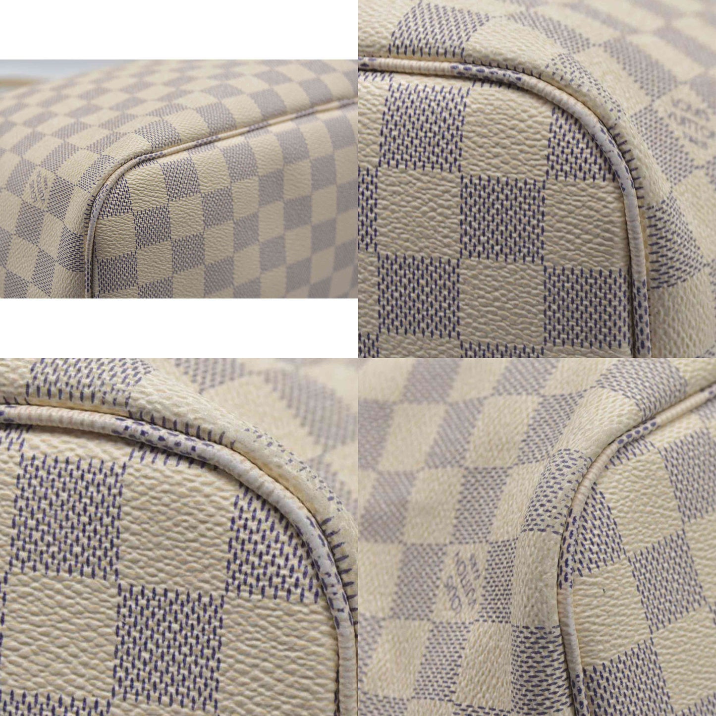 $2600 Louis Vuitton Damier Azur Bandouliere Neverfull MM Rose Ballerine Braided Strap White Leather