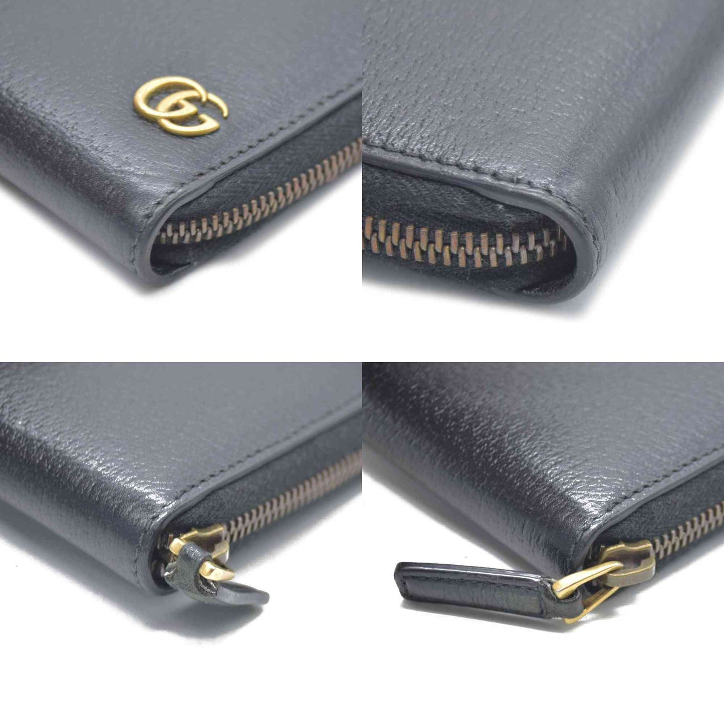 GUCCI GG Marmont Leather Zip Around Long Wallet Black