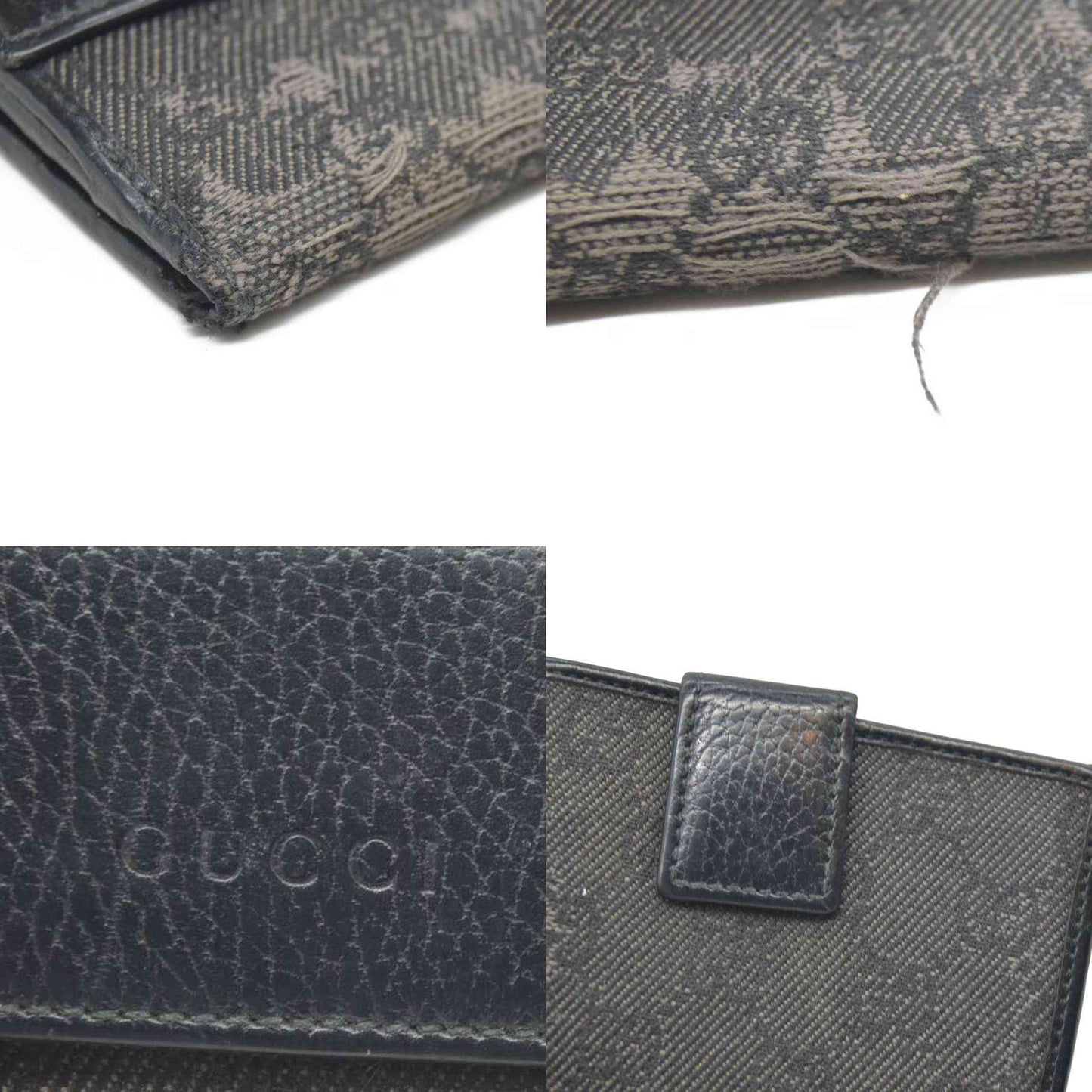 Gucci  Calfskin Denim Monogram French Flap Wallet