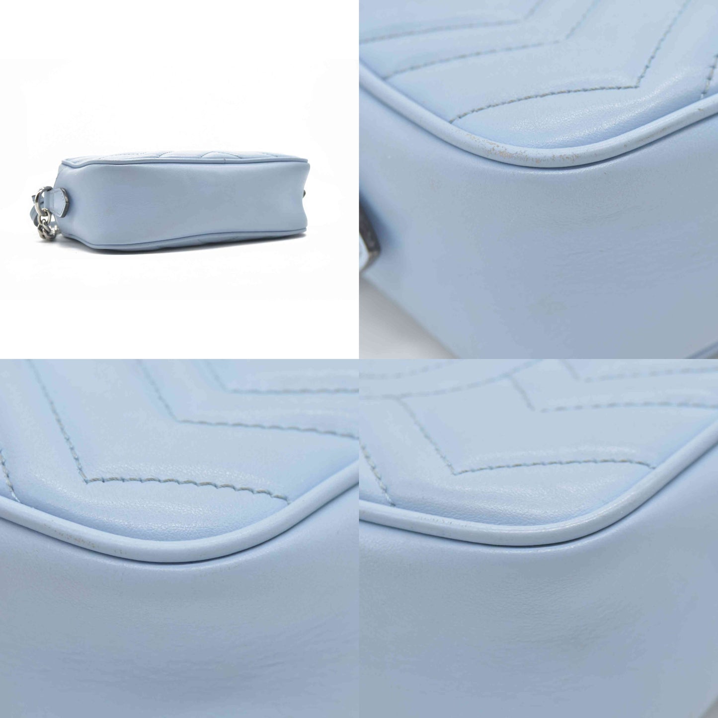 $1800 Gucci  Calfskin Matelasse Mini GG Marmont Chain Shoulder Bag Light Blue