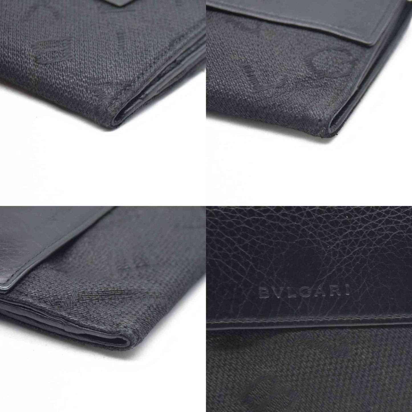 AUCTION $590 BVLGARI Logo Mania Canvas Leather Bifold Wallet Black