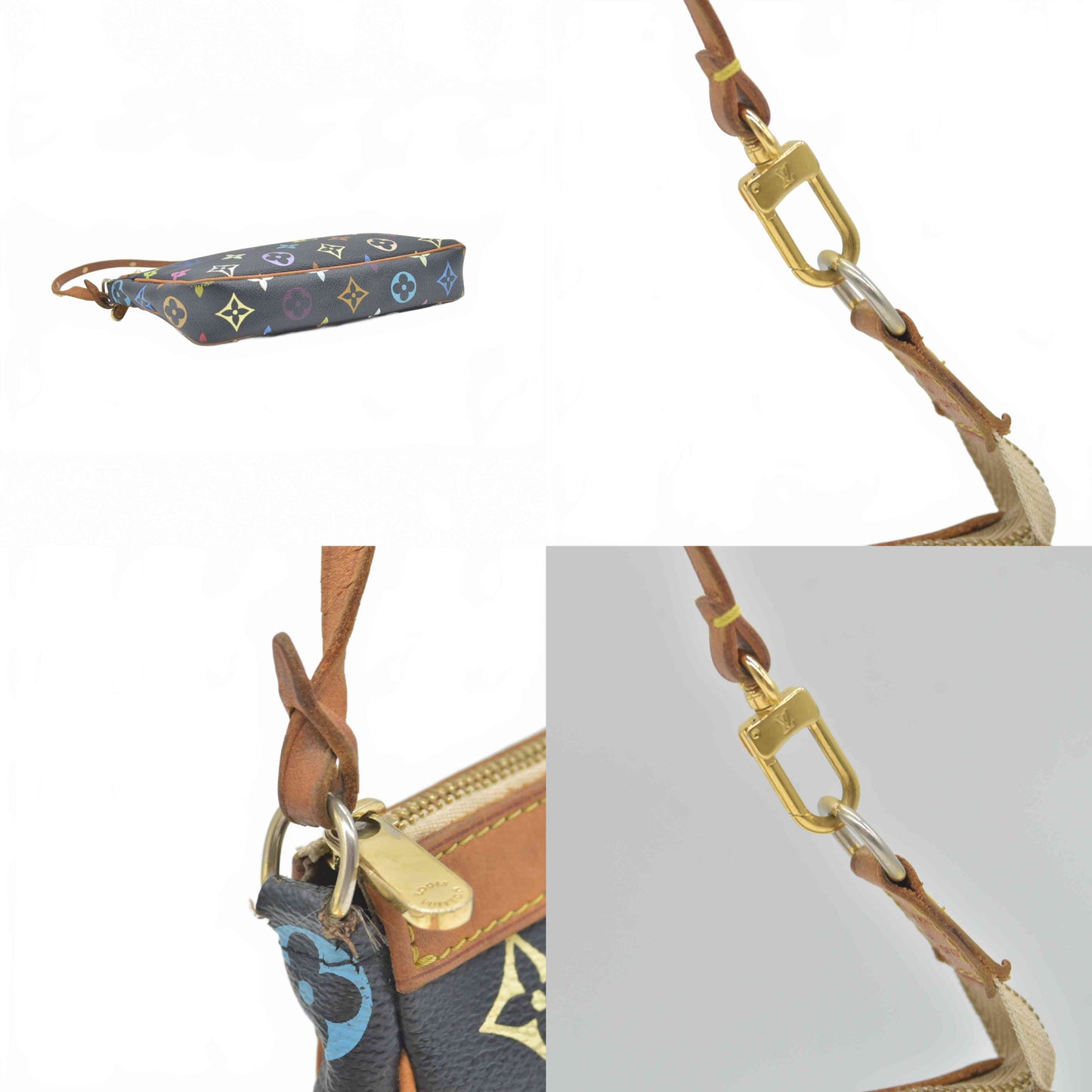 $1490 2003 Louis Vuitton Monogram Multicolor Pochette Accessories Black SL0093