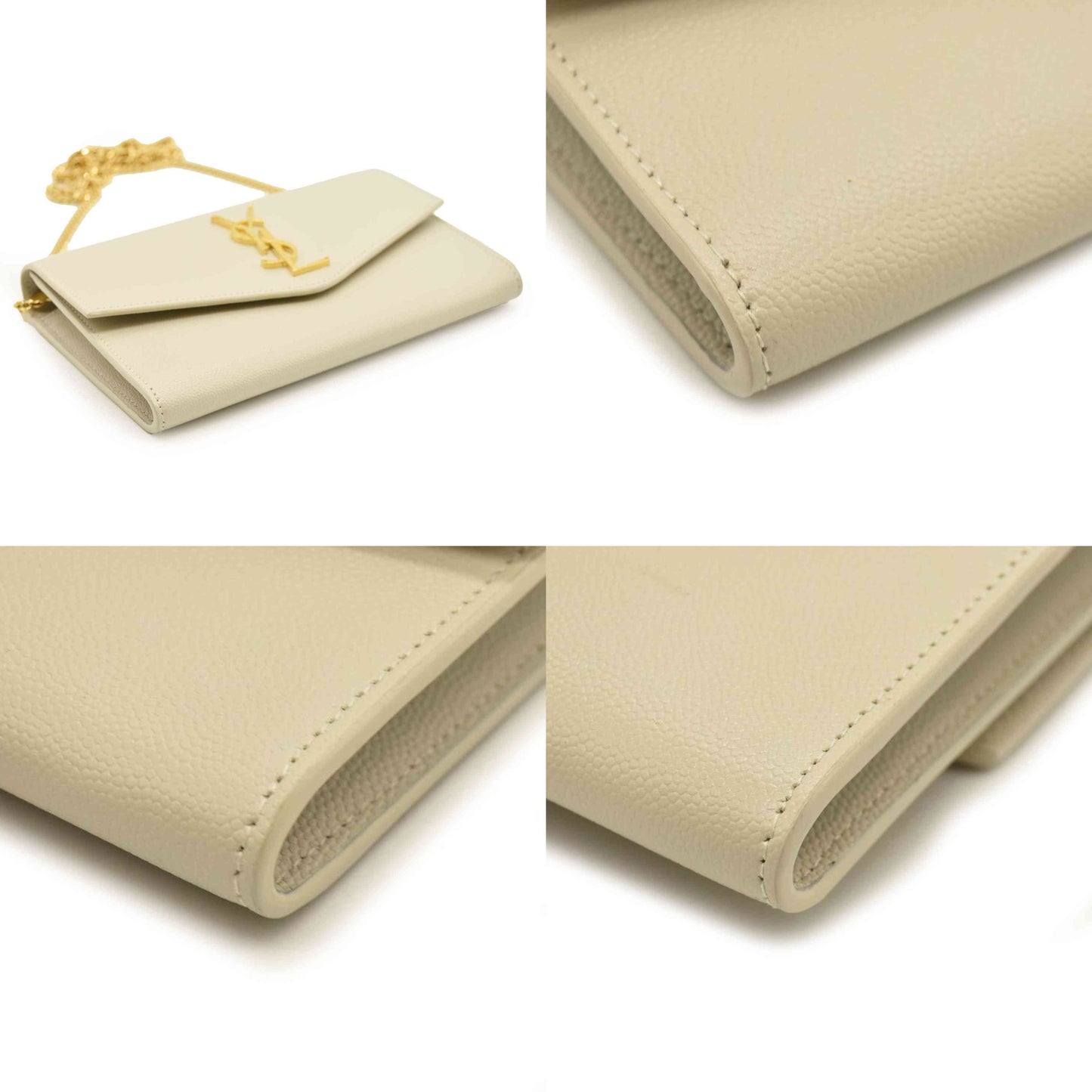 SAINT LAURENT Grain De Poudre Monogram Uptown Chain Wallet Crema Soft