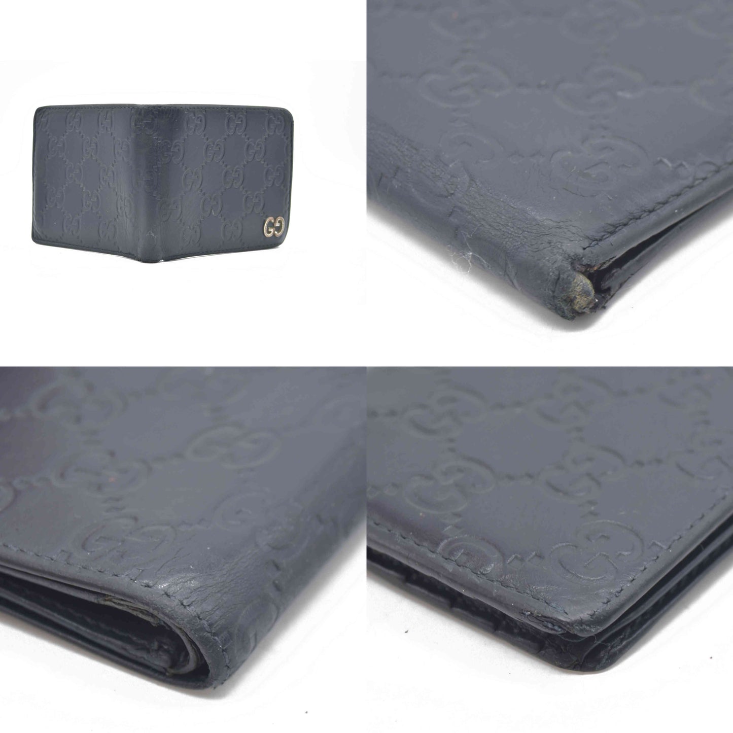 $550 Gucci GG Supreme Leather Wallet Navy Blue Silver