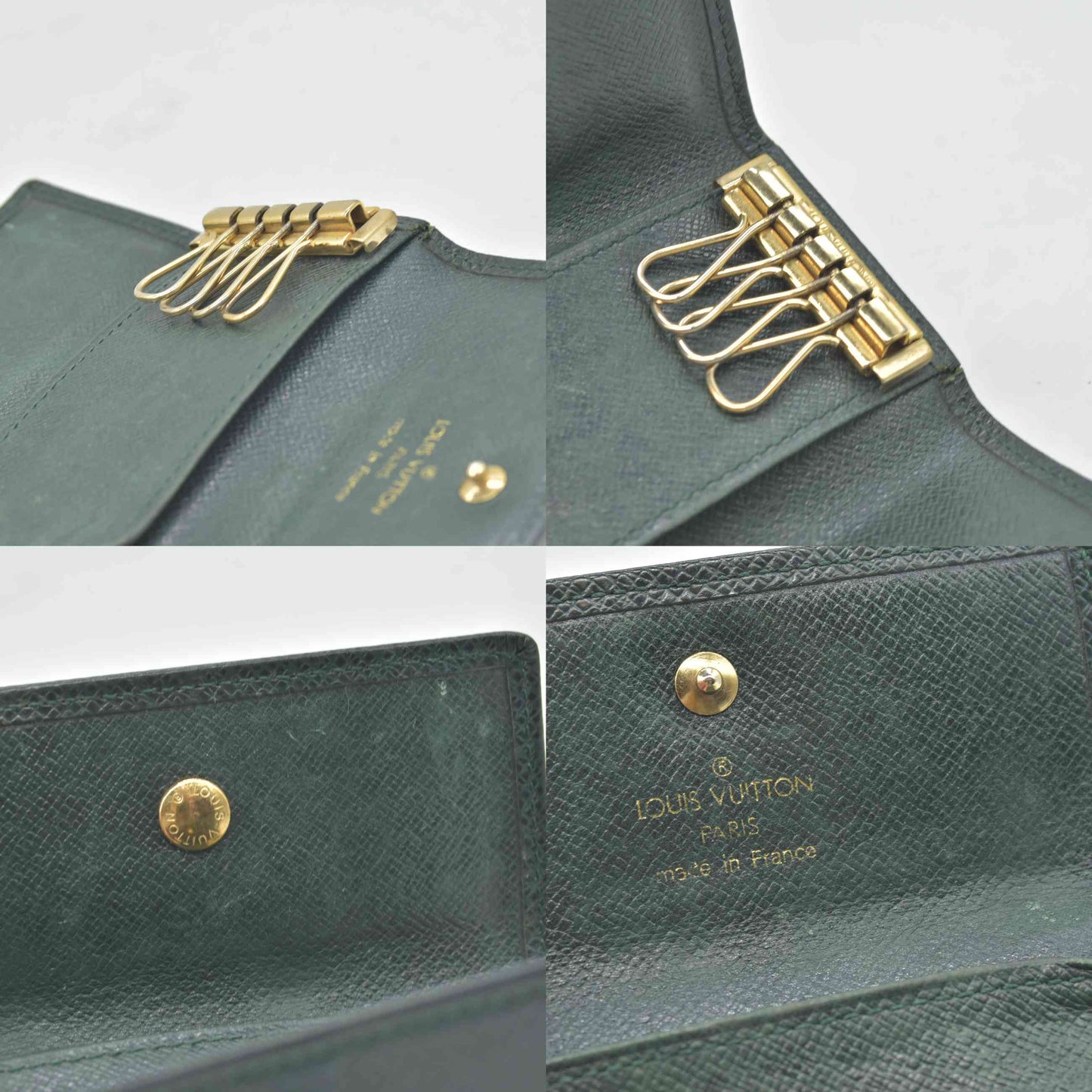 $355 1994 Louis Vuitton Dark Green Taiga Leather 4 Key Holder MI0954