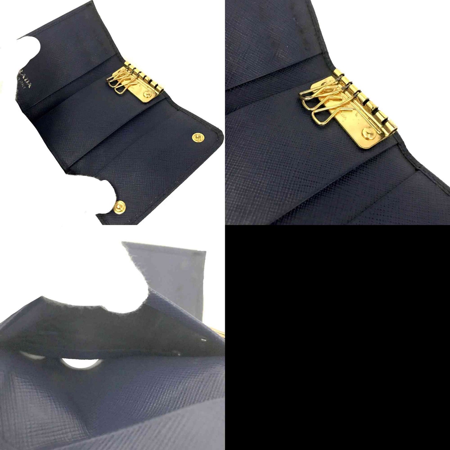 $730 PRADA Saffiano Leather 6 Ring Key Case Blue