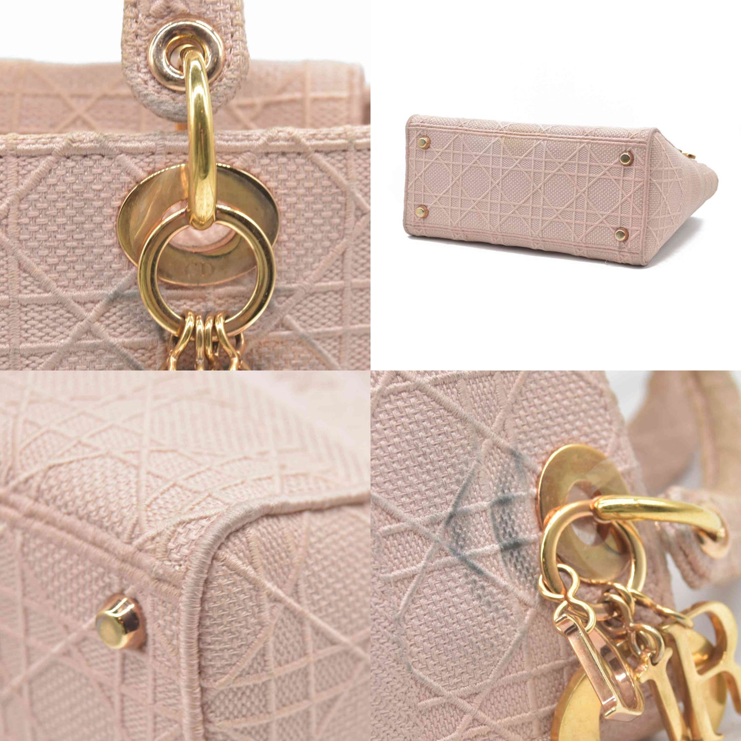 $4500 Christian Dior Canvas Embroidered Cannage Medium Lady D-Lite Pink