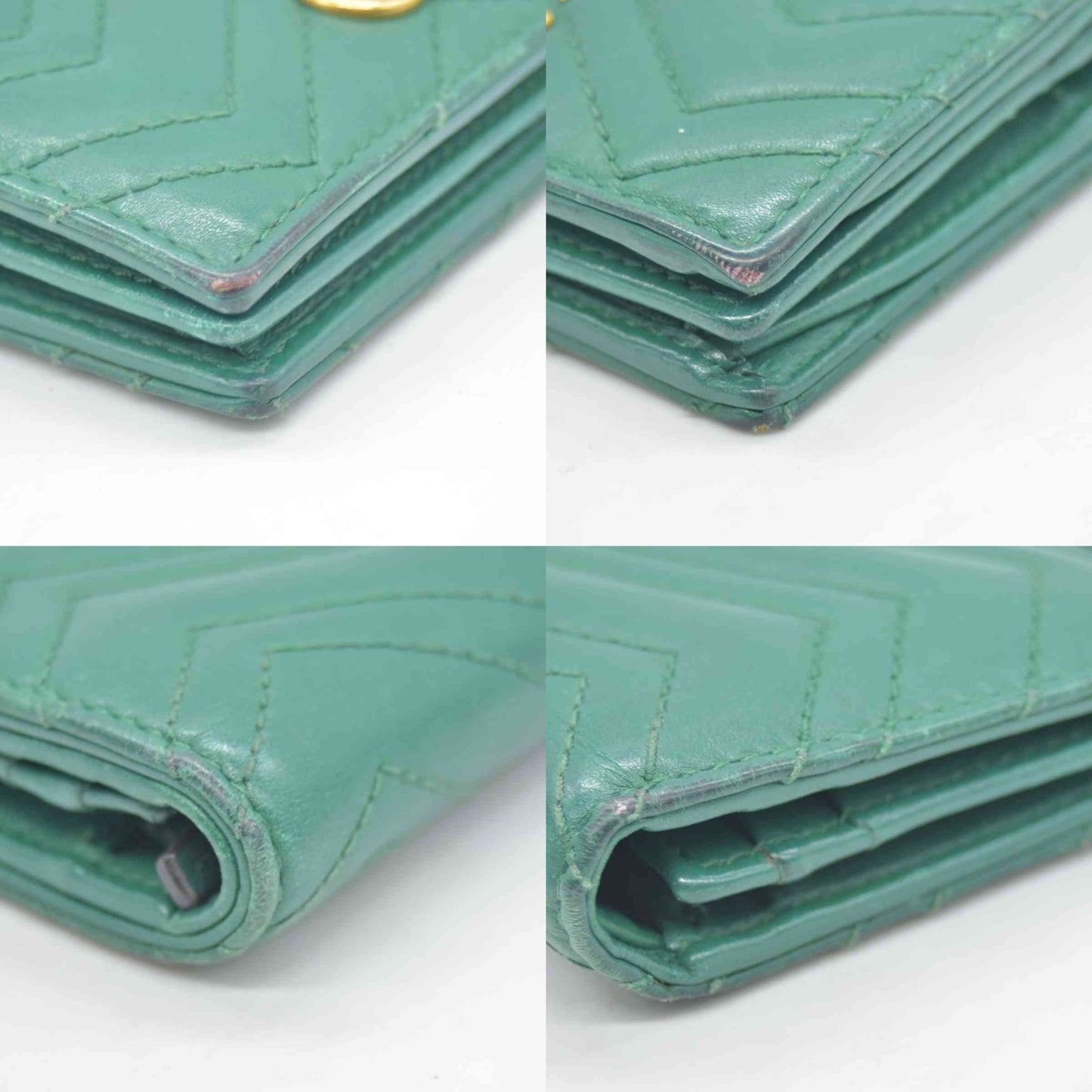$580 Gucci  Marmont Double G Logo Compact Wallet Emerald CONSIGNMENT
