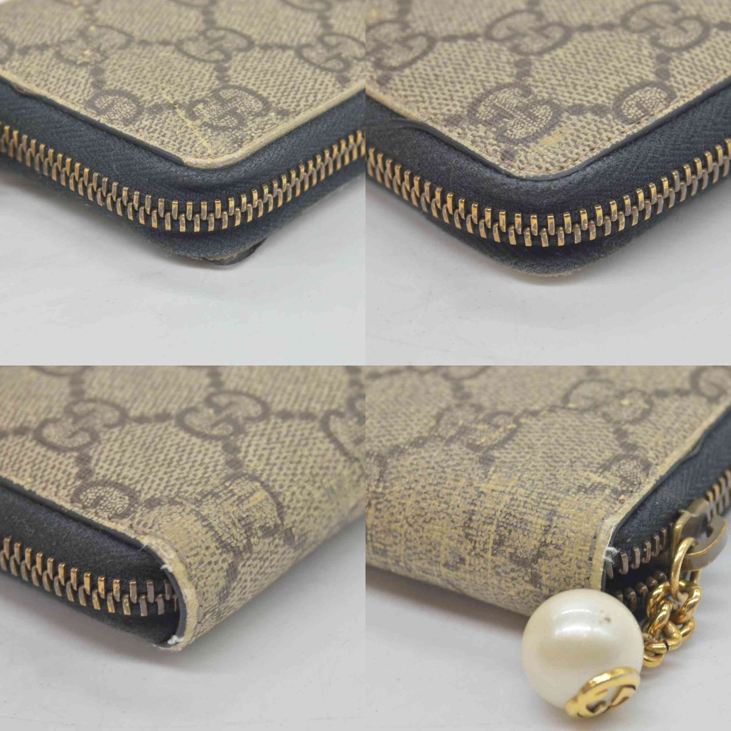 $520 GUCCI GG Supreme Pearl Zip Around Compact Zippy Wallet