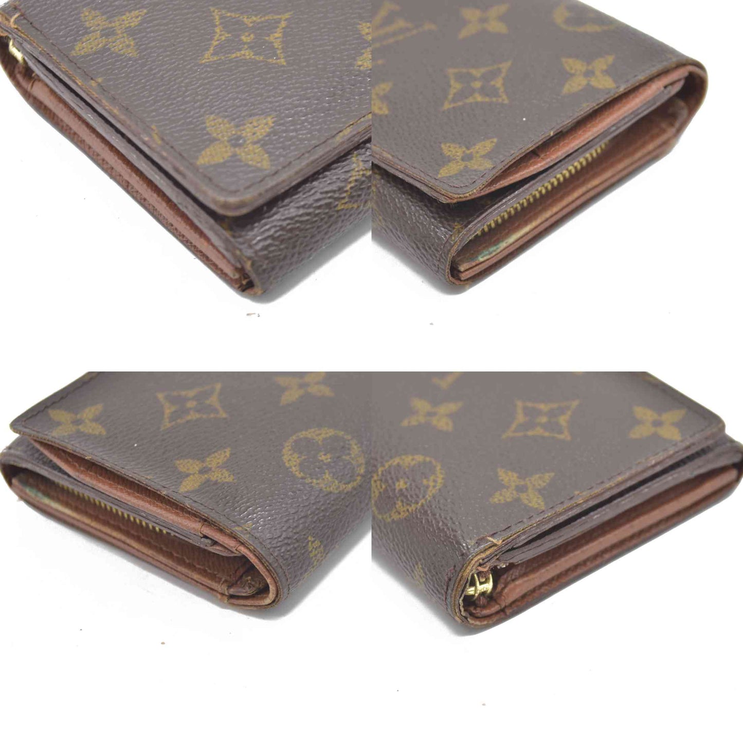 AUCTION $610 Louis Vuitton Monogram Porte Monnaie Zip Bifold Wallet Brown CA0947