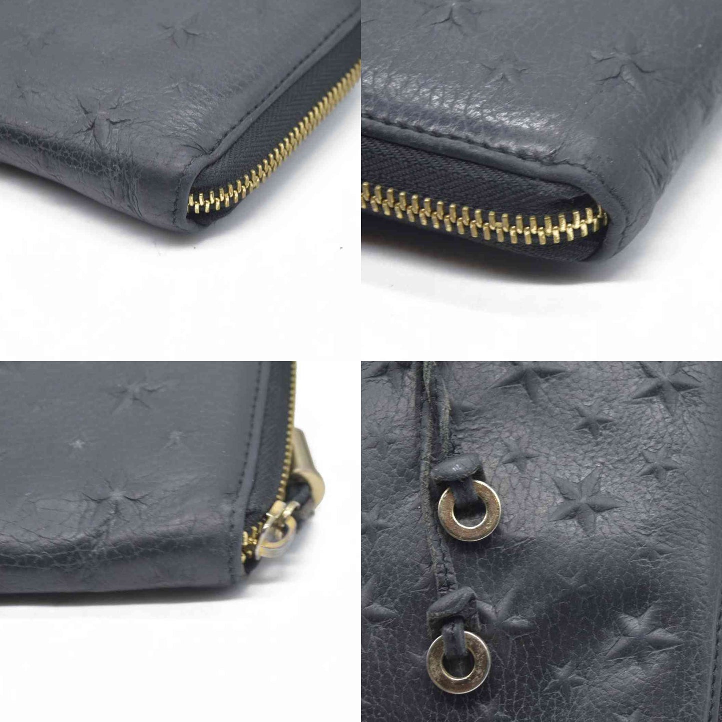 JIMMY CHOO Zip Around Leather Long Wallet Black with Star Studs
