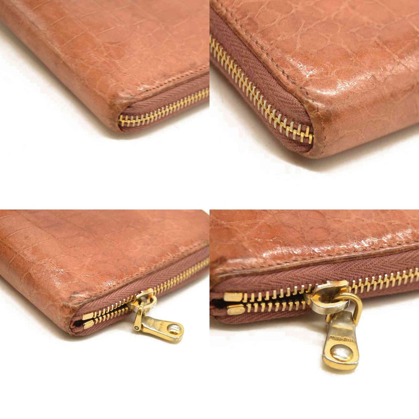 Miu Miu  Vernice Crocodile Embossed Calfskin Zip Around Wallet Cipria