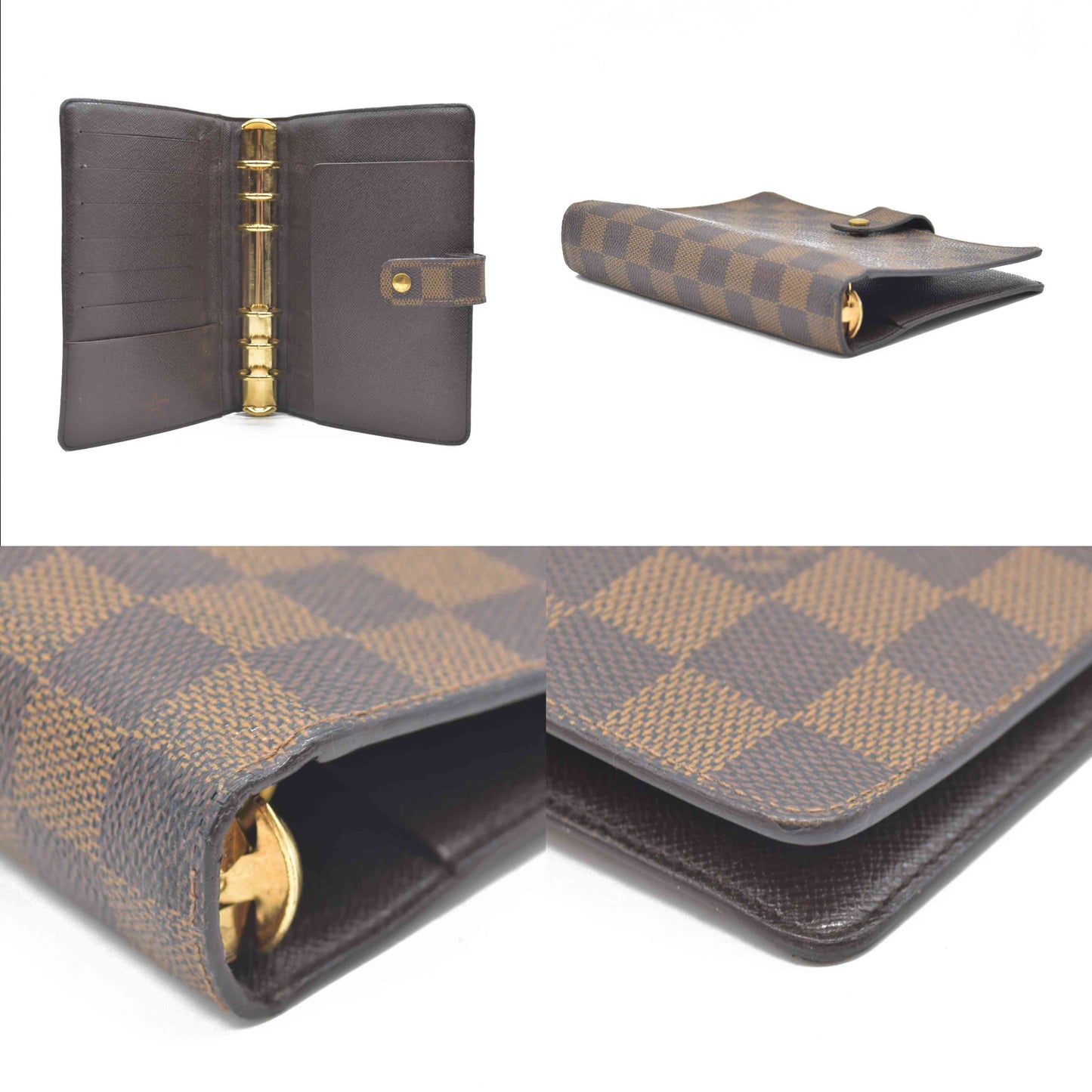 $755 Louis Vuitton Damier Ebene Medium Ring Agenda Cover Consignment NL SP0022 2002