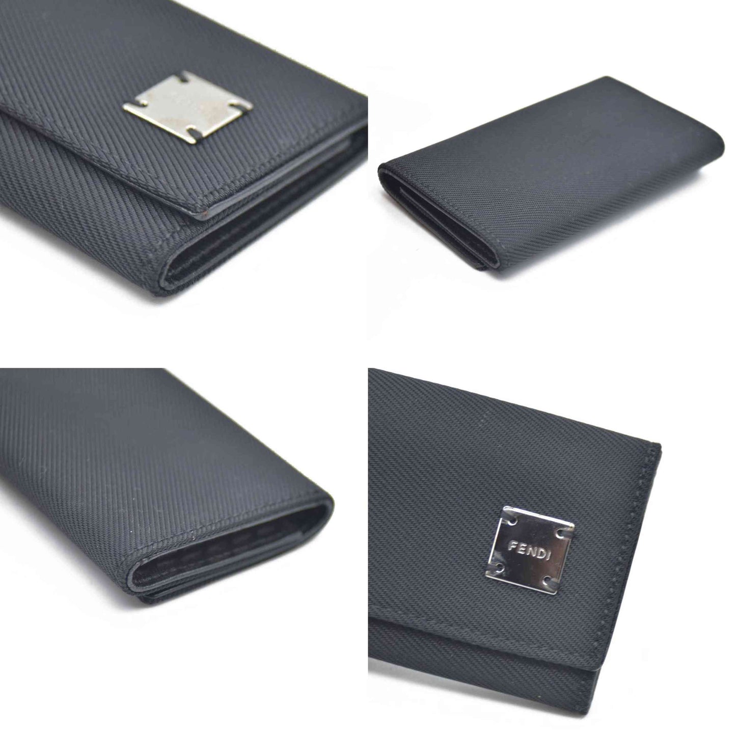 FENDI Logo Plate Canvas 6 Ring Key Case Black/2BG4571