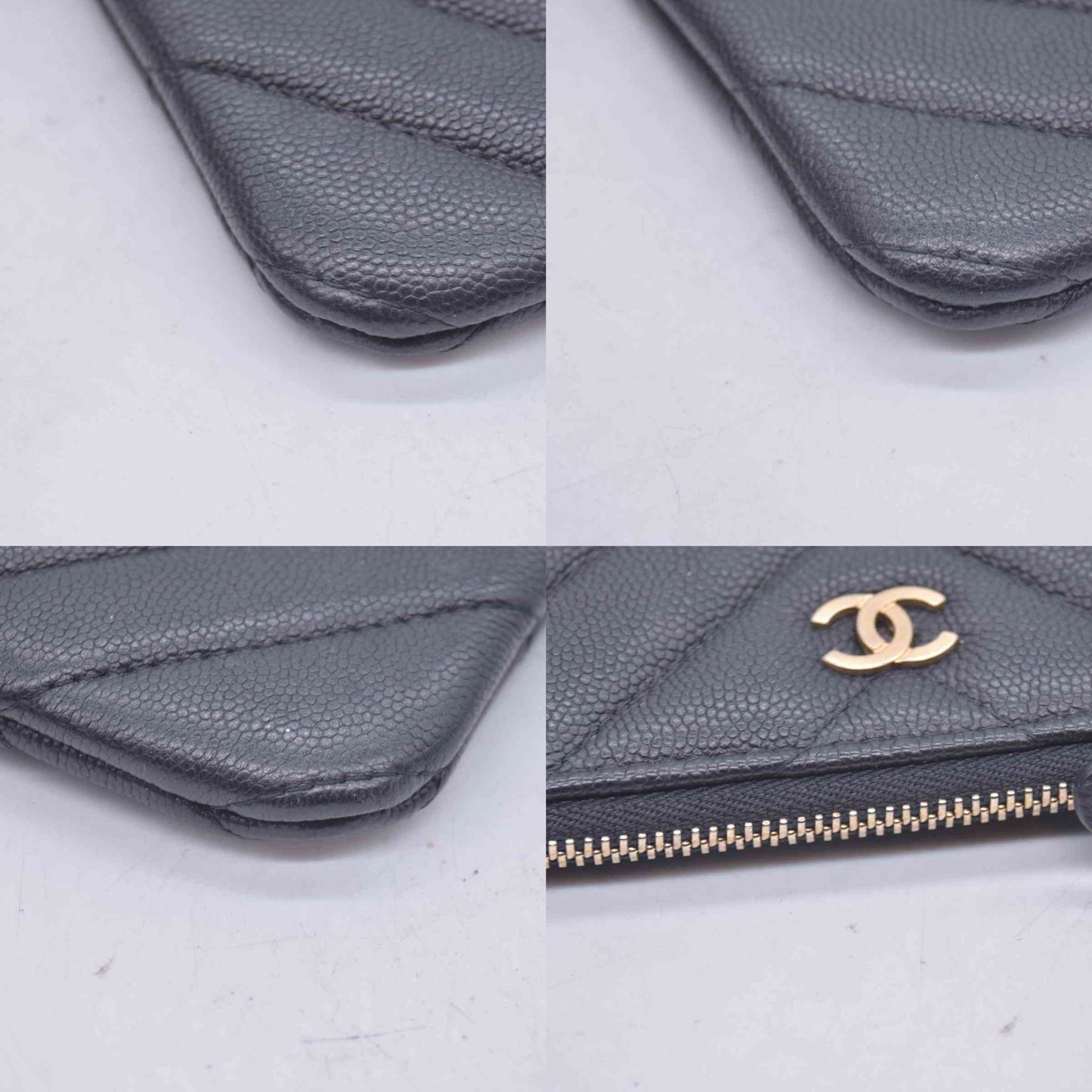 $750 Chanel Caviar Chevron Quilted Small Ancient Greek Charms Cosmetic Case Black CONSIGNMENT