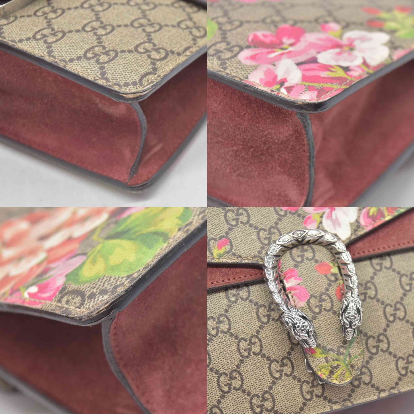 $2980 Gucci GG Supreme Monogram Blooms Mini Dionysus Shoulder Bag Beige Multicolor Dry Rose