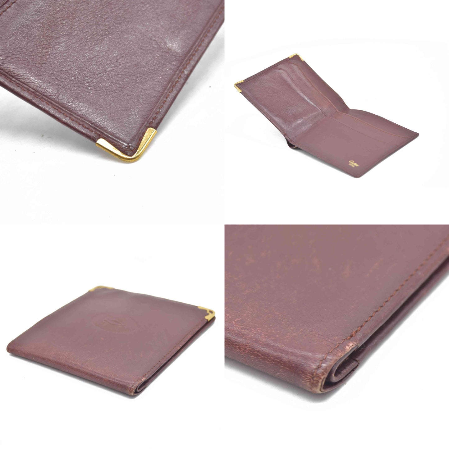 $590 Cartier Leather Bifold Wallet Burgundy