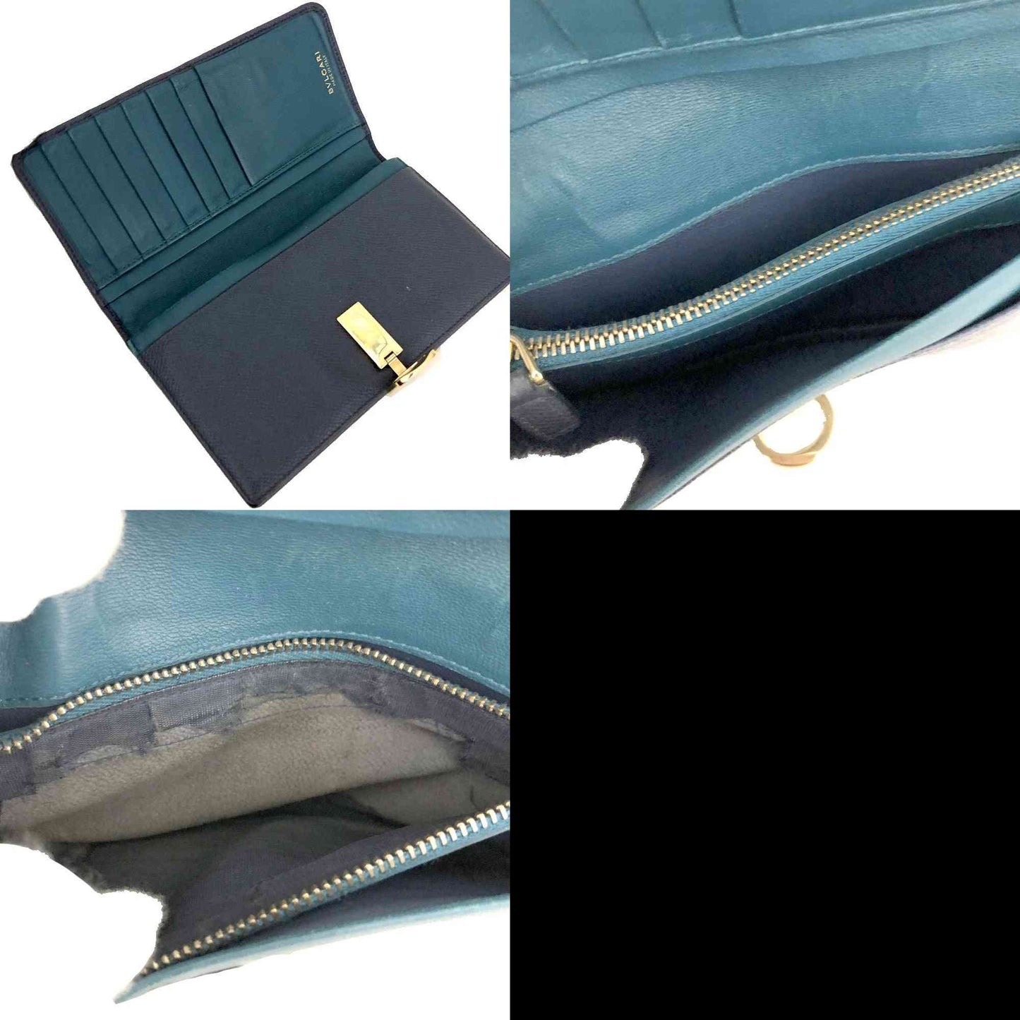 BVLGARI BVLGARIBVLGARI Leather Bifold Long Wallet Blue