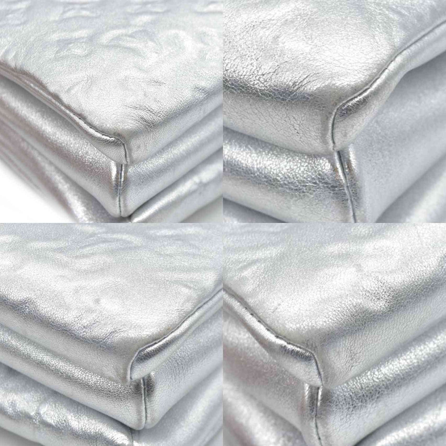$4800 Louis Vuitton Metallic Lambskin Embossed Monogram Coussin PM Silver