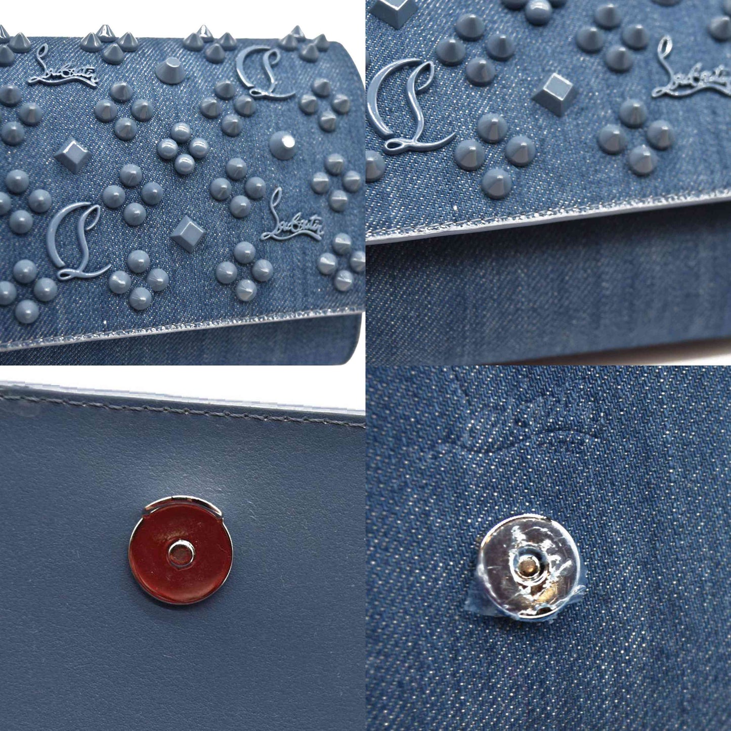 Christian Louboutin Calfskin Spikes Loubinthesky Paloma Clutch Blue Jean
