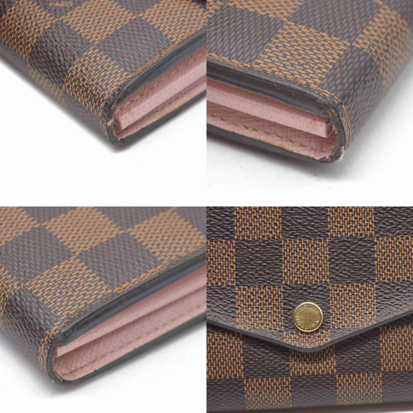 $775 2018 LOUIS VUITTON Damier Ebene Sarah Wallet NM Rose Ballerine CA0198