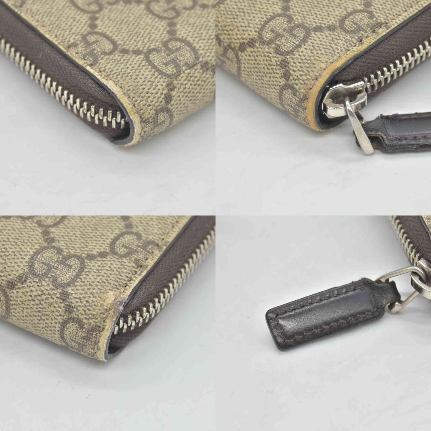 Gucci GG Supreme Monogram Web Bee Zip Around Wallet Beige Cocoa CONSIGNMENT
