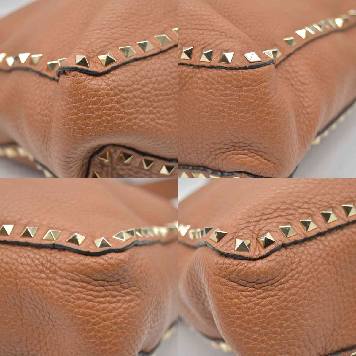 $2275 Valentino Pebbled Calfskin Small Rockstud Flip-Lock Messenger Bag Brown