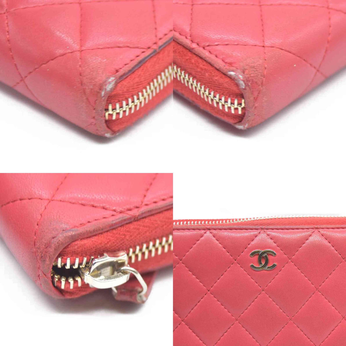 CHANEL Quilted Matelasse CC Logo Lambskin Zip Around Long Wallet Pink