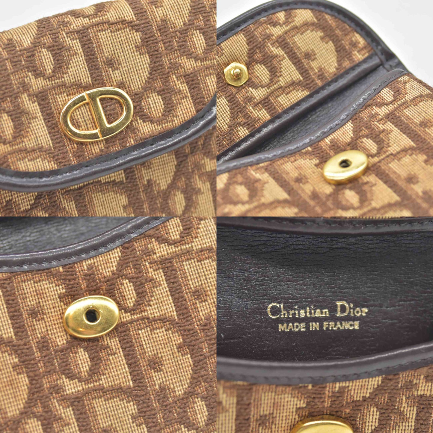 $450 CHRISTIAN DIOR Oblique Trotter Canvas Saddle Coin Purse Brown