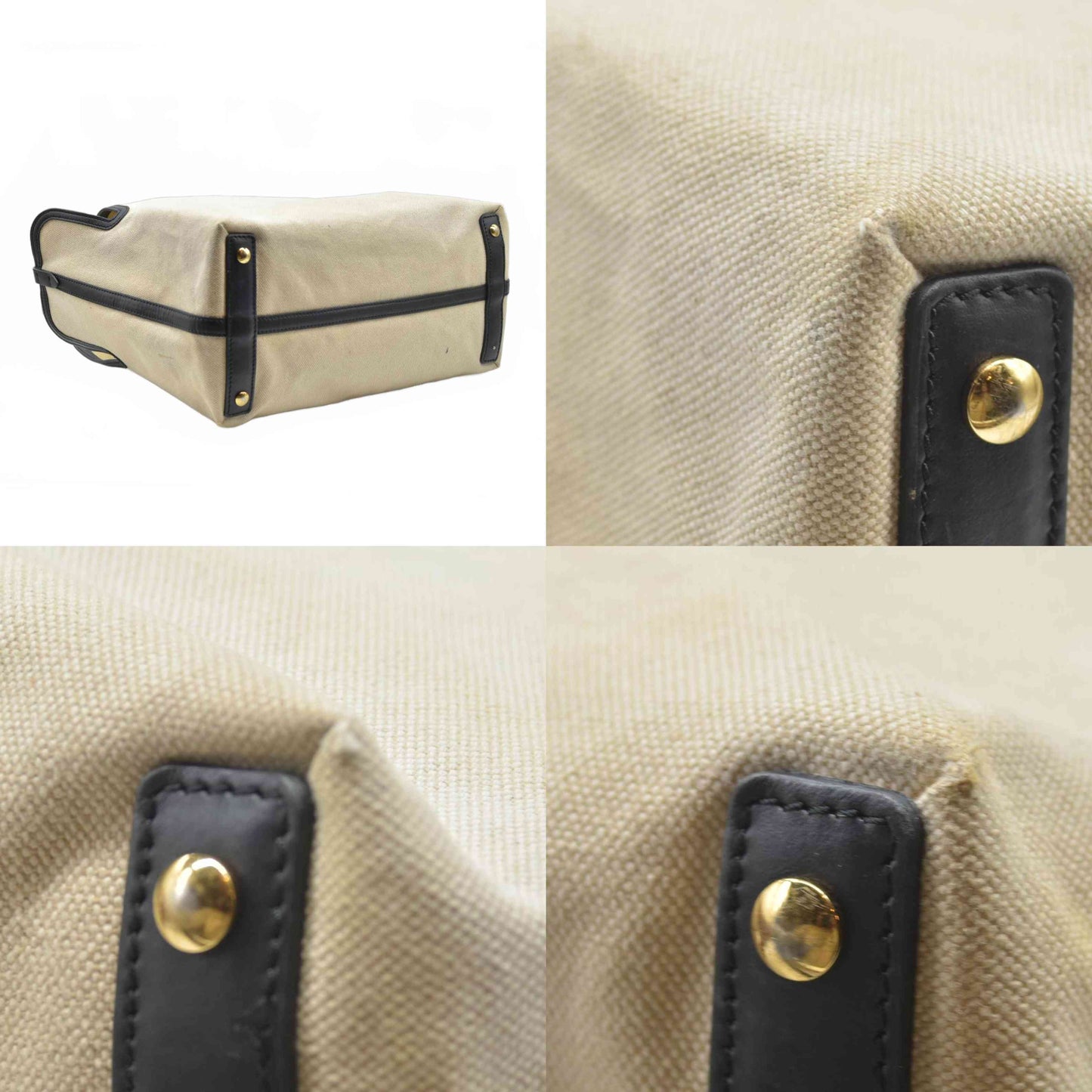 $2490 Burberry Cotton Soft Canvas Calfskin Medium Belt Tote Natural Black
