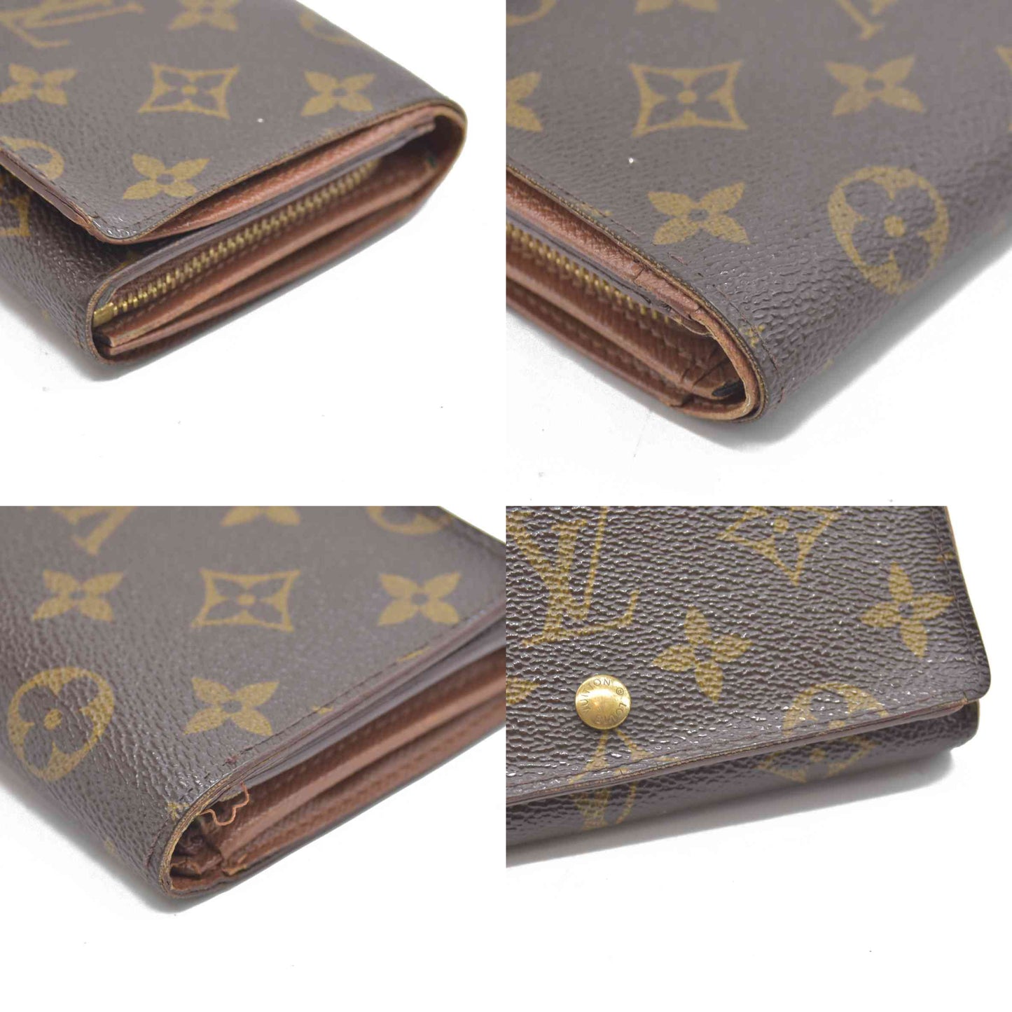 AUCTION $610 Louis Vuitton Monogram Porte Monnaie Zip Bifold Wallet Brown RA0957