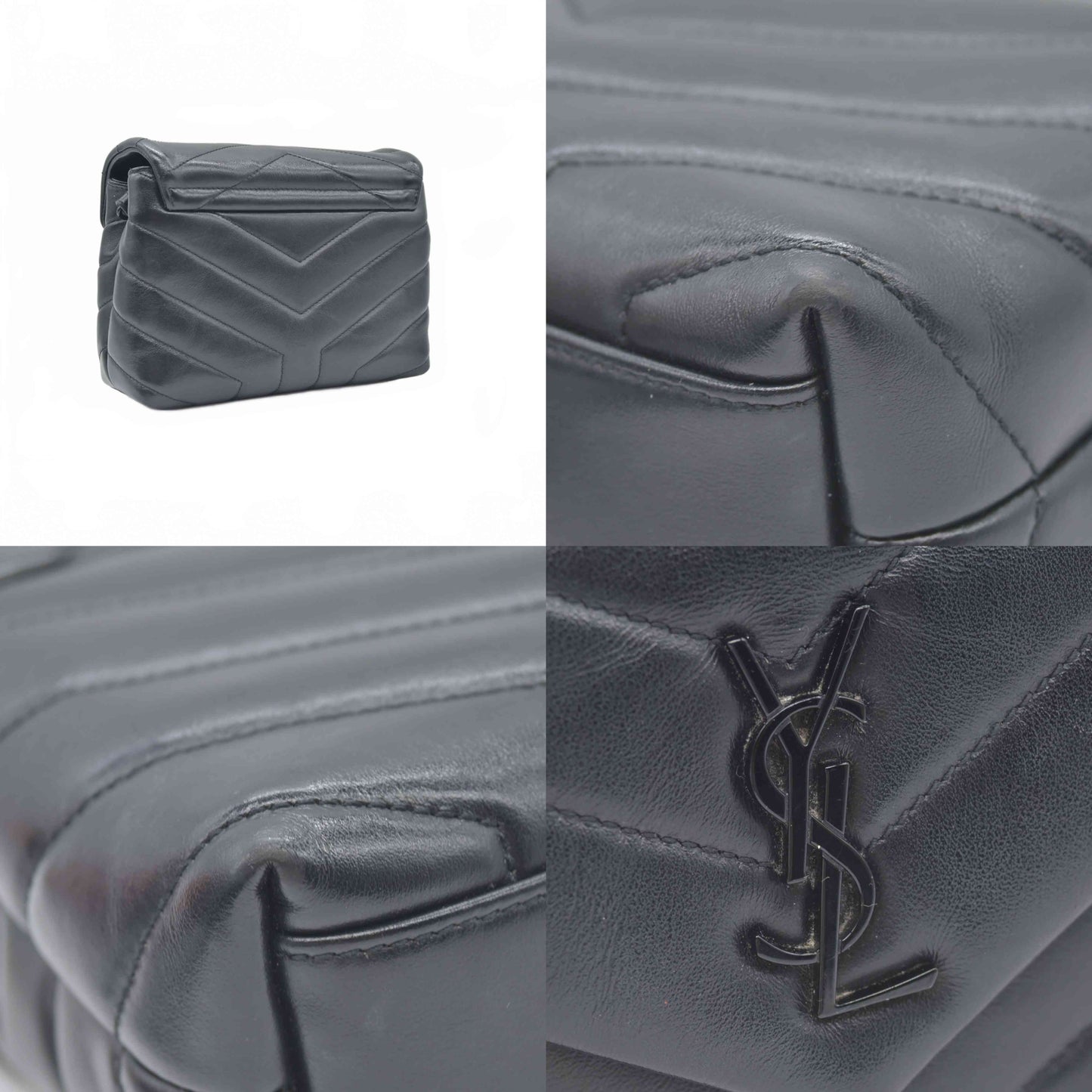$1990 Saint Laurent Calfskin Y Quilted Monogram Monochrome Toy Loulou Crossbody Bag Black