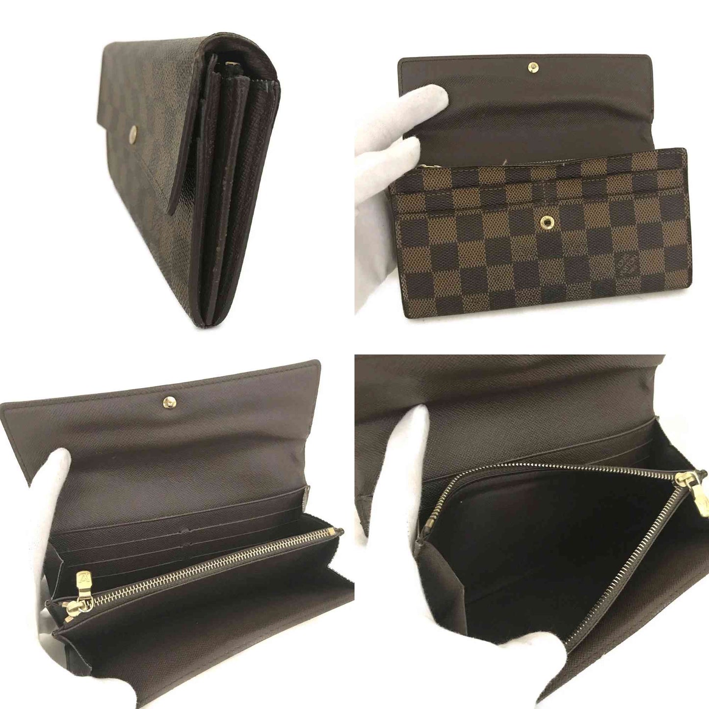 $725 2008 Louis Vuitton Damier Porte Feuille Sarah Long Bifold Wallet Brown CA5018